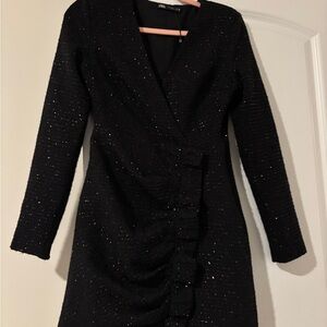 Zara Black Long Sleeve Dress with Subtle Sparkle